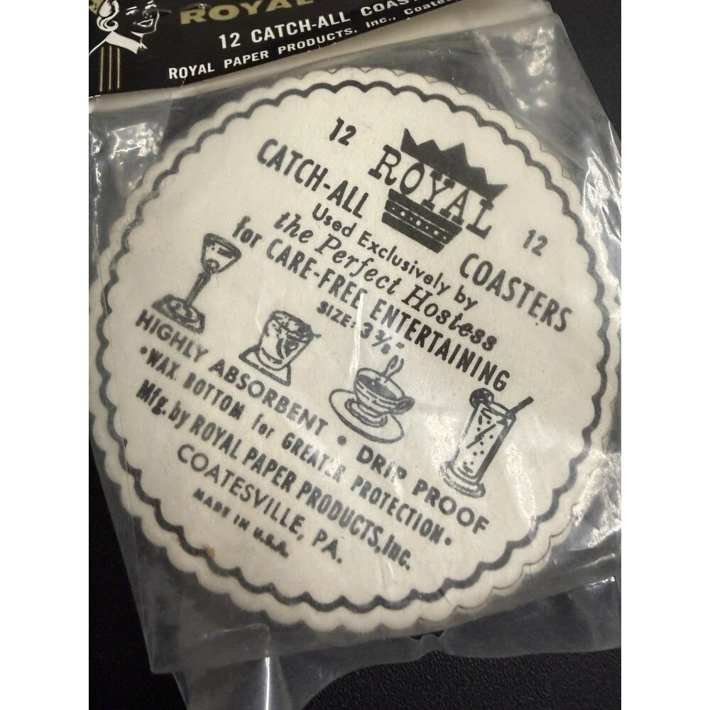 Vintage Paper Coasters Graphic Design Royal Catch-All Absorbent Lot of 12 NIP